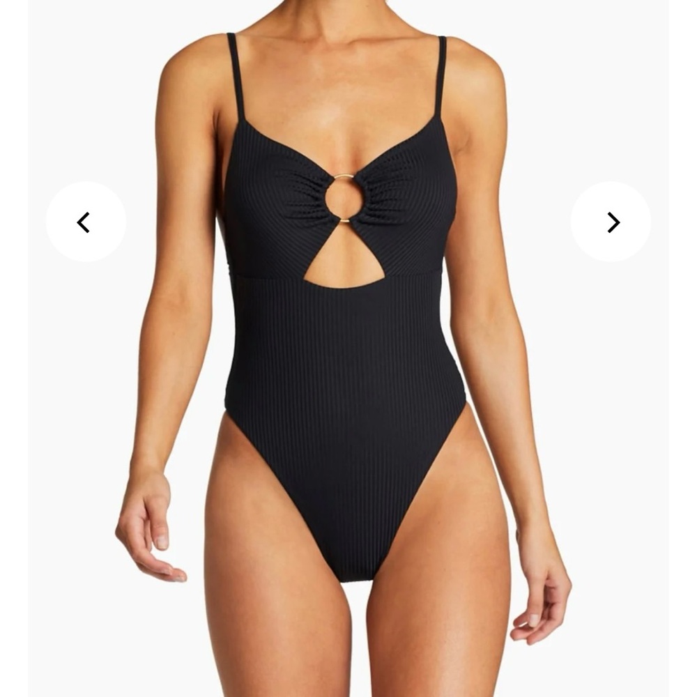 Vitamin A Black Ribbed One-Piece Swimsuit with Front Ring Cutout